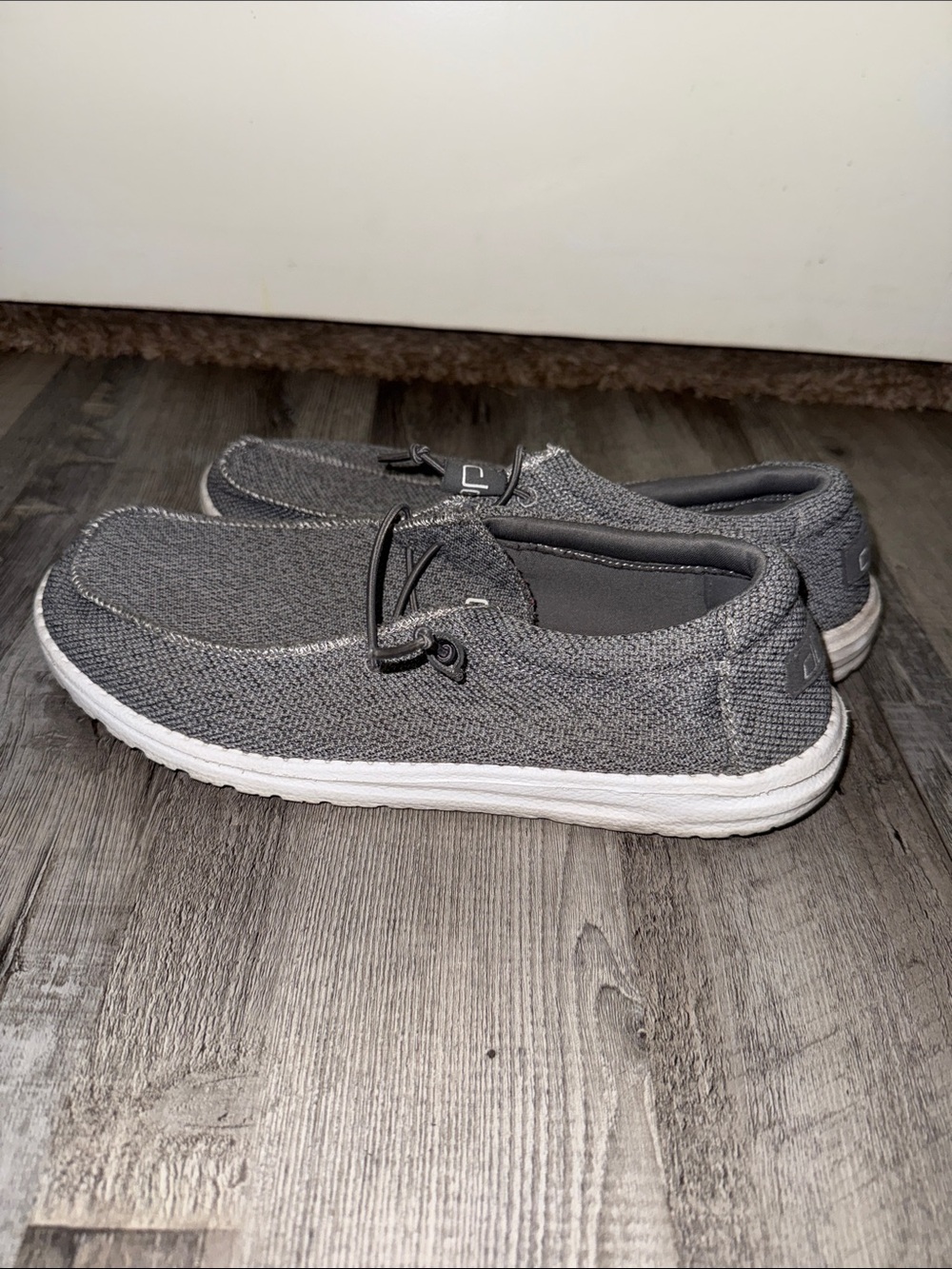 Hey Dude Gray Knit Slip-On Loafers with White Sole